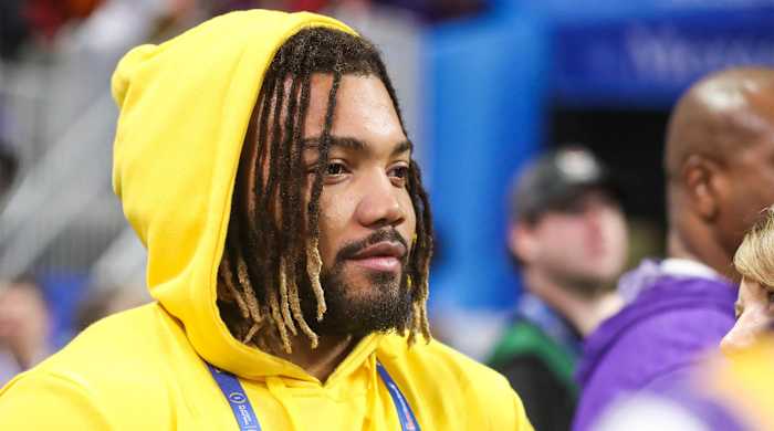 Dec 28, 2019; Atlanta, Georgia, USA; Washington Redskins running back Derrius Guice before the 2019 Peach Bowl college football playoff semifinal game between the LSU Tigers and the Oklahoma Sooners at Mercedes-Benz Stadium. Mandatory Credit: Jason Getz-USA TODAY Sports